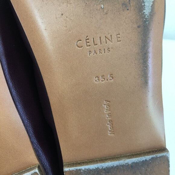 CELINE Authentic Peep Toe Flats Womens 35.5 Made in Italy Burgundy Soft Leather - Picture 6 of 13